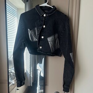 AKIRA Cropped Black Denim Jacket with Silver Details